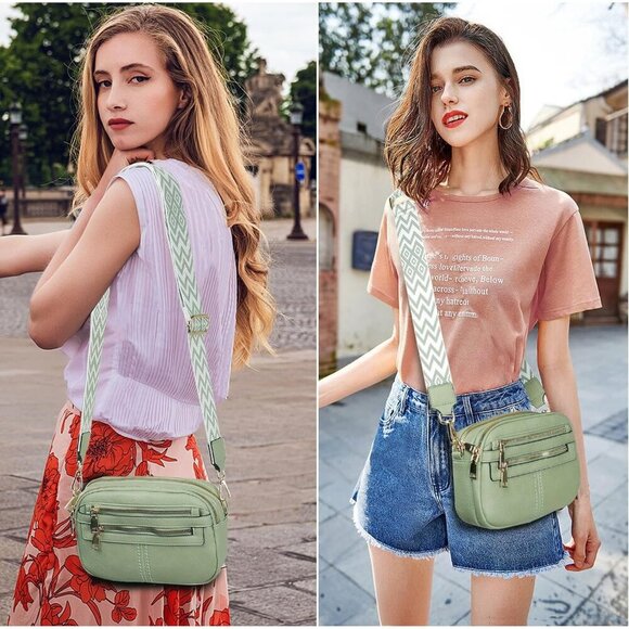 6-Pocket Crossbody Bags for Women Vegan Leather Handbags Light Green Travel Bag - Picture 6 of 7